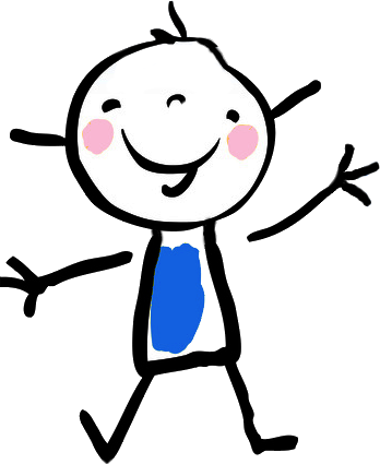 Cartoon drawing of happy child in blue shirt